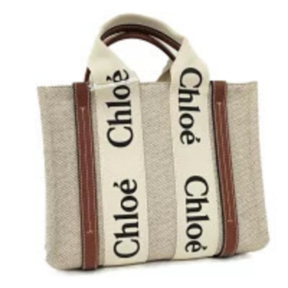 Chloe Woody Tote Bag Canvas Beige Cream